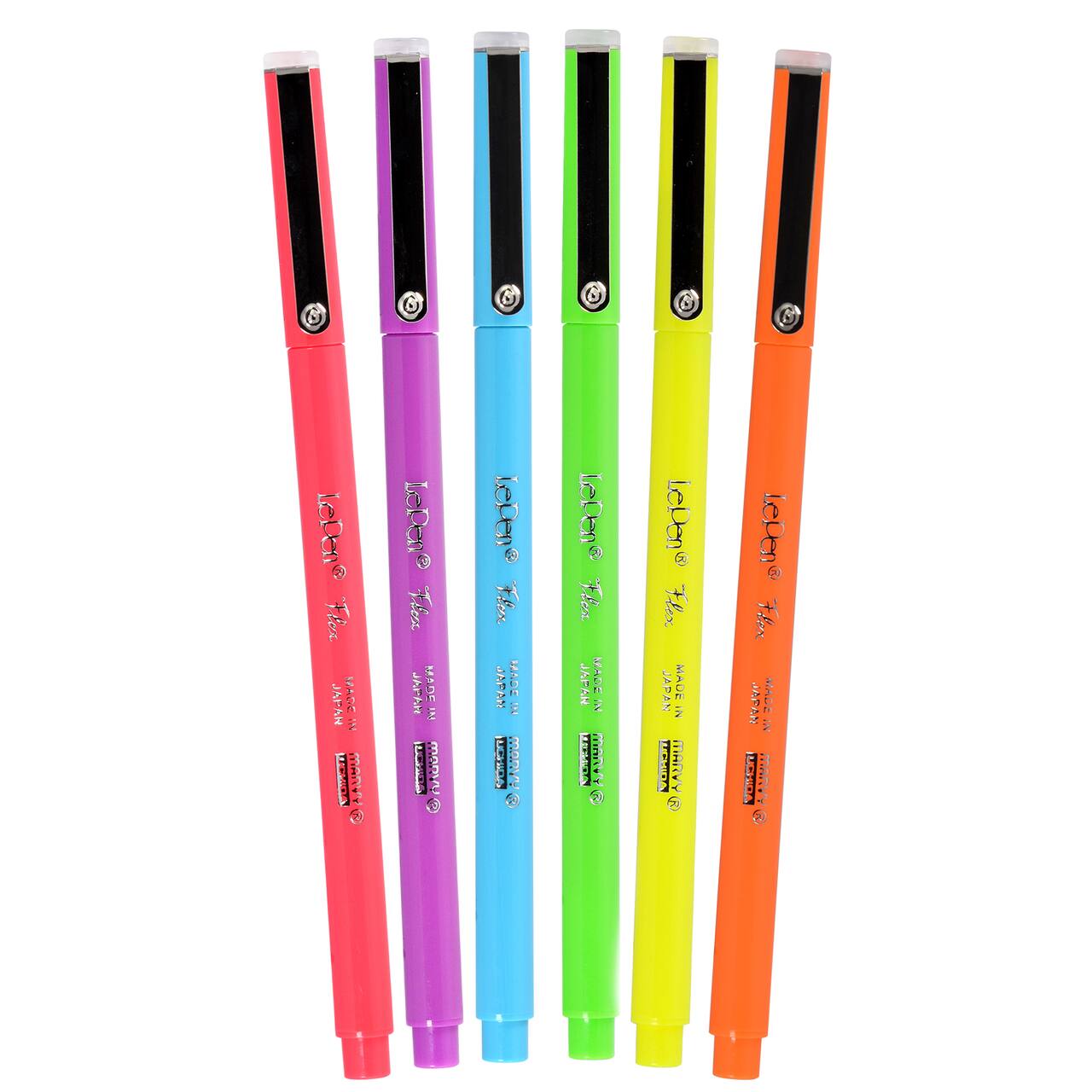 Ensemble de 6 stylos à pointe pinceau flexible aux couleurs fluorescentes Uchida LePen de Marvy